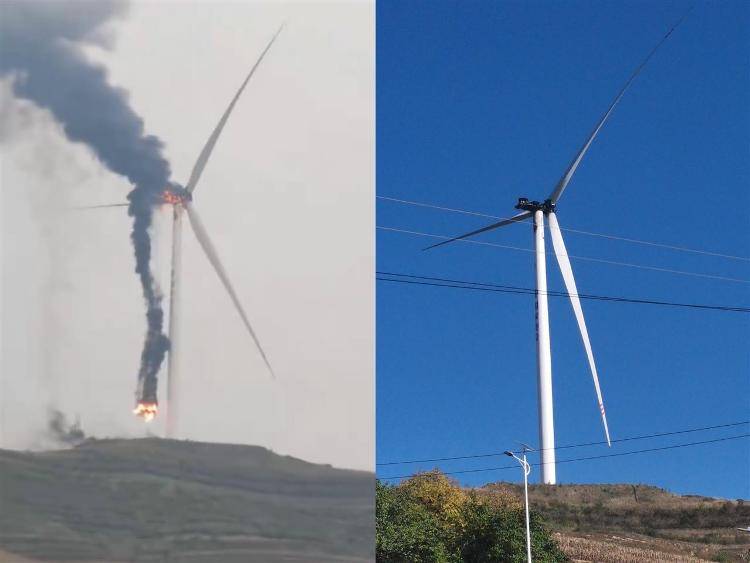 甘肅定西一風力發(fā)電機風輪起火，當?shù)卮迕瘢好盁煍?shù)十分鐘后燃燒，已建成投用多年:西鳳酒
